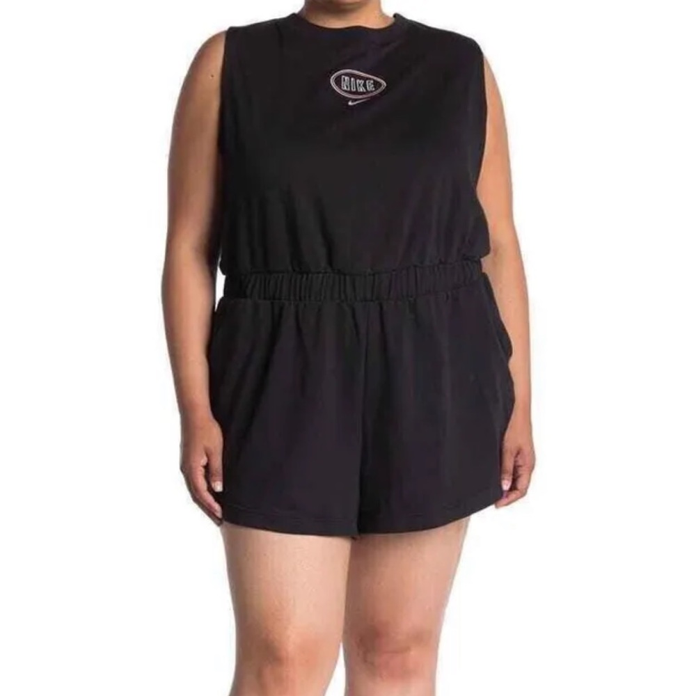 NWT Nike Women’s Sportswear Sleeveless Varsity Romper in Black Size 1X